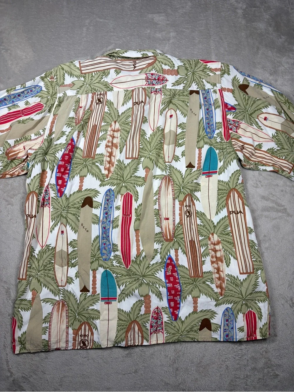 Vintage Reyn Spooner Hawaiian Surfboard Tropical White Cream Collared Shirt S